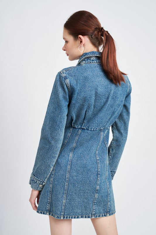 TEEK - DENIM SHIRT DRESS WTIH CINCHED WAIST DRESS TEEK FG