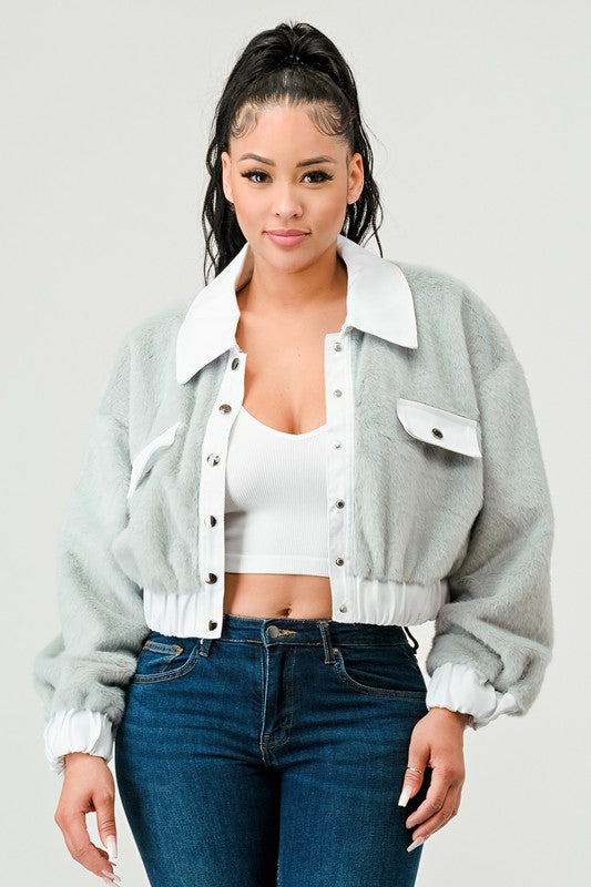 TEEK - CASUAL DENIM CONTRAST FUR CROP JACKET JACKET TEEK FG