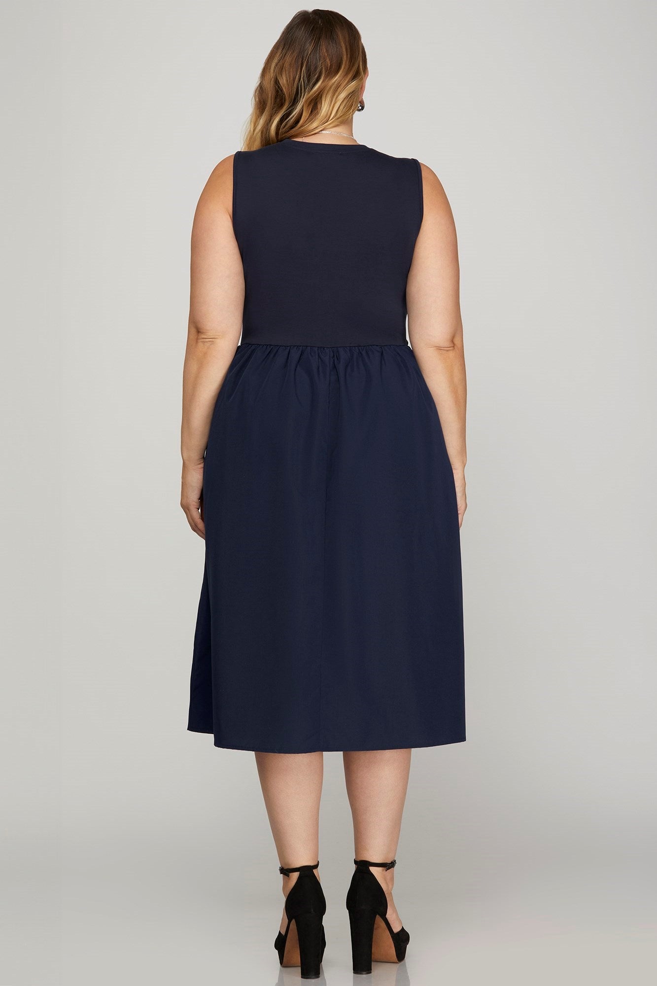 TEEK - Dark Navy Sleeveless Poplin Woven Pocketed Dress DRESS TEEK Trend