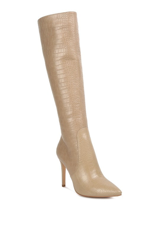 TEEK - Indulgent High Heel Croc Calf Boots SHOES TEEK FG Nude 5