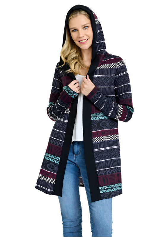 TEEK - Long Tribal Print Hooded Cardigan SWEATER TEEK FG Nordic S