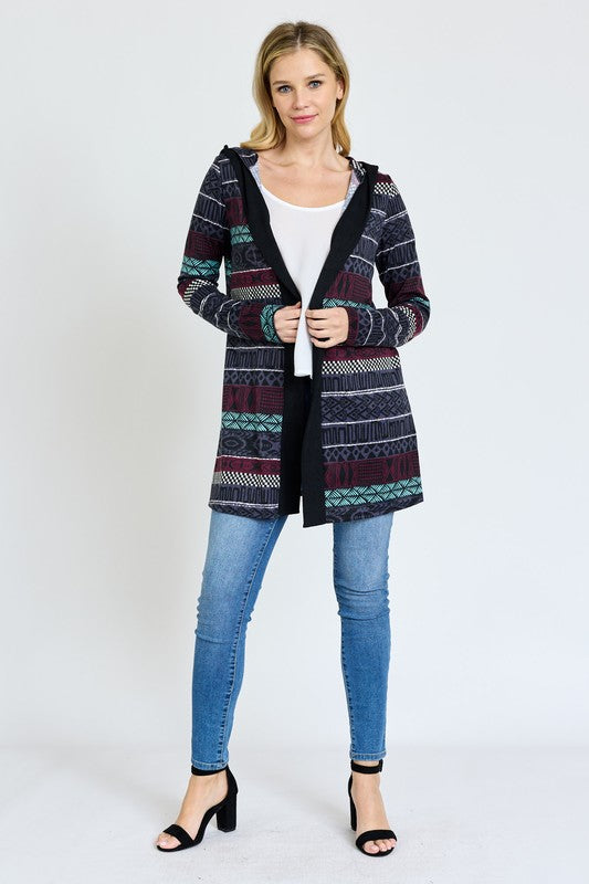 TEEK - Long Tribal Print Hooded Cardigan SWEATER TEEK FG