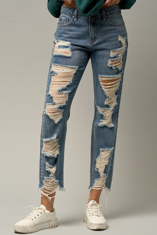 TEEK - Medium Wash Ripped Straight Jeans JEANS TEEK FG 0