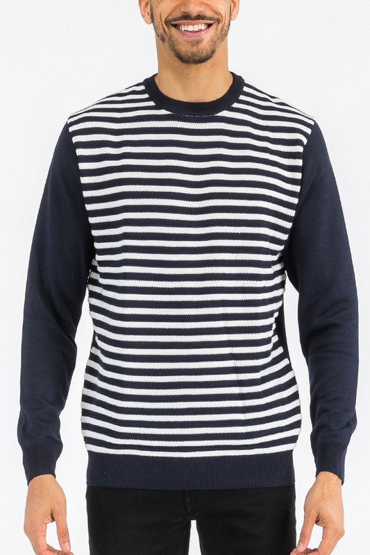 TEEK - MENS KNITTED STRIPED SWEATER TOPS TEEK FG NAVY WHITE S