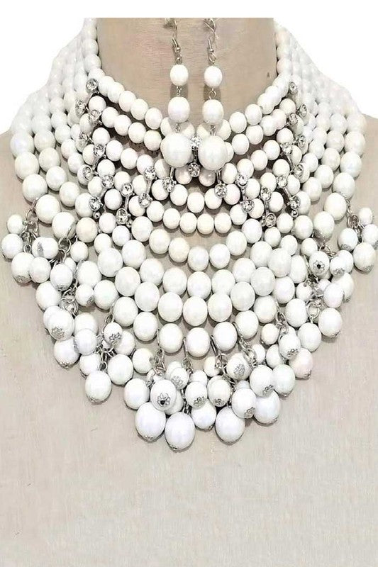 TEEK - Pearlized Beads Statement Necklace Set JEWELRY TEEK FG AB/WHITE
