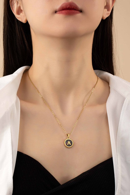 TEEK - Brass Abalone Shell Inlay Initial Pendant Necklace JEWELRY TEEK FG