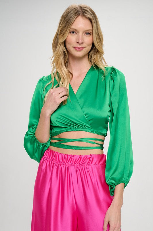 TEEK - Silky Satin Wrap Crop Tied Top TOPS TEEK FG
