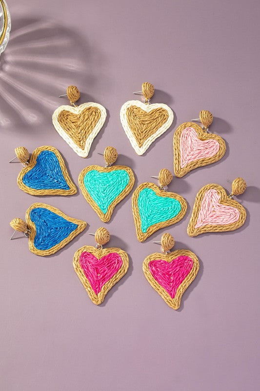 TEEK - Raffia Straw Two Tone Heart Drop Earrings JEWELRY TEEK FG