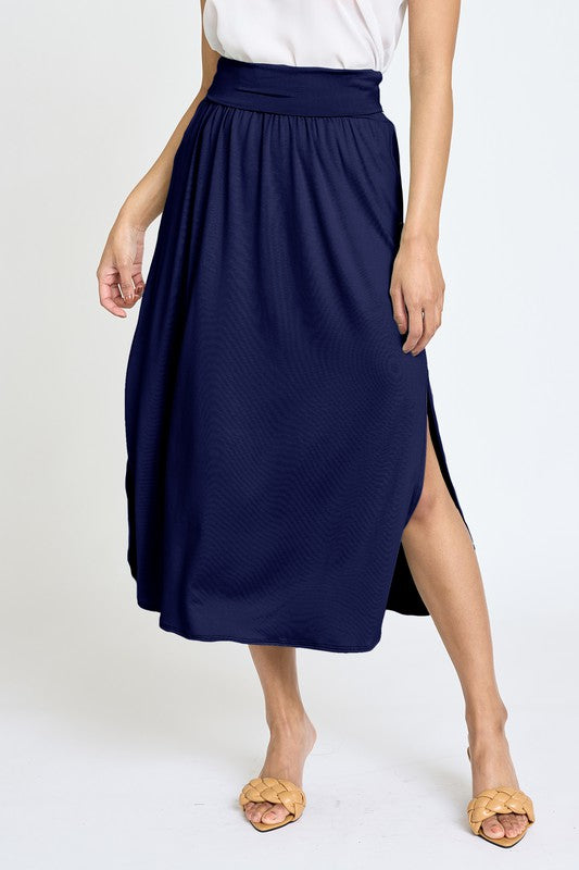 TEEK - Solid Side Slit Midi Skirt SKIRT TEEK FG Navy S