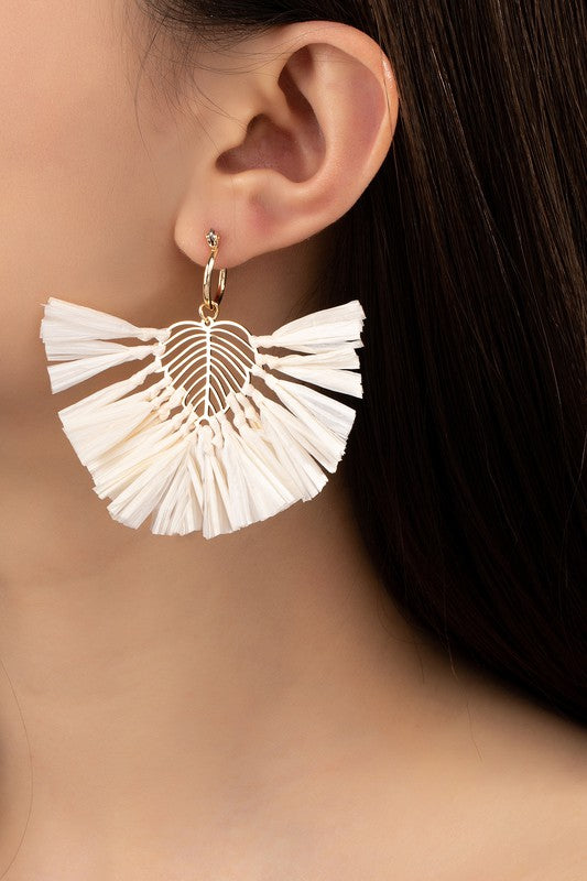 TEEK - Raffia Straw Leaf Drop Statement Earrings JEWELRY TEEK FG