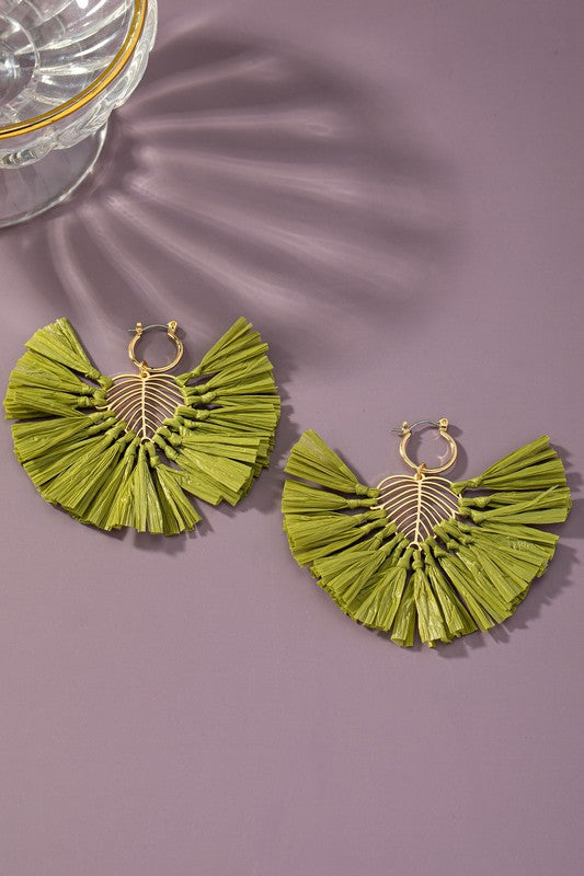 TEEK - Raffia Straw Leaf Drop Statement Earrings JEWELRY TEEK FG