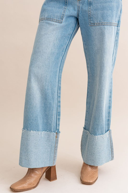 TEEK - Light Denim High-Waisted Wide Leg Cuffed Jeans JEANS TEEK FG   
