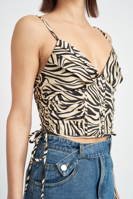 TEEK - ZEBRA PRINT RUCHED CORSET TOP TOPS TEEK FG