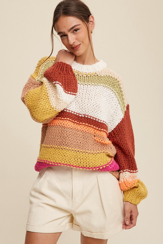 TEEK - Brick Multi Mixed Knit Slouchy Hand Crochet Sweater SWEATER TEEK FG   