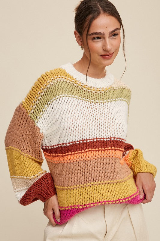 TEEK - Brick Multi Mixed Knit Slouchy Hand Crochet Sweater SWEATER TEEK FG   