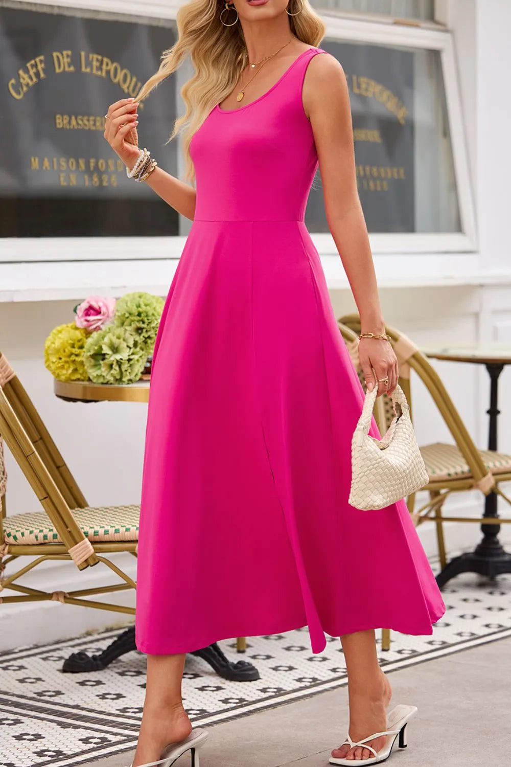 TEEK - Side Slit Scoop Neck Wide Strap Dress DRESS TEEK Trend