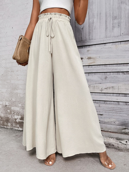 TEEK - Tied High Waist Wide Leg Pants PANTS TEEK Trend Beige S