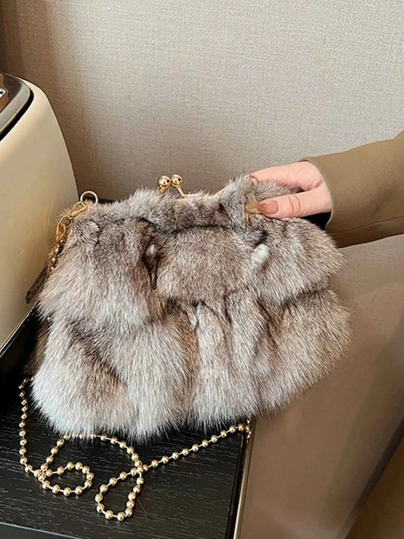 Furry Chain Crossbody Bag Trendsi