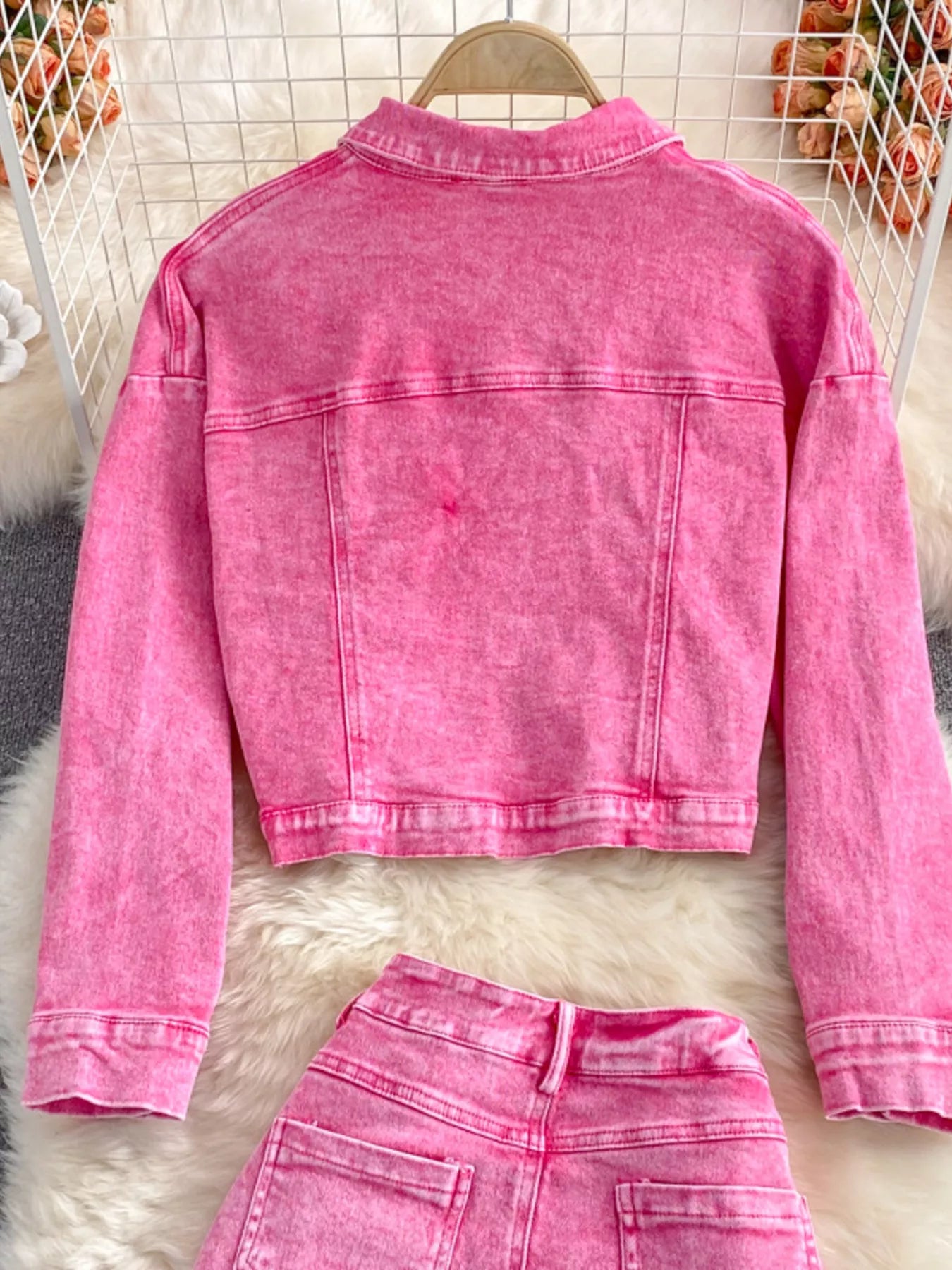 TEEK - Button Up Jacket and Slit Skirt Denim Set SET TEEK Trend