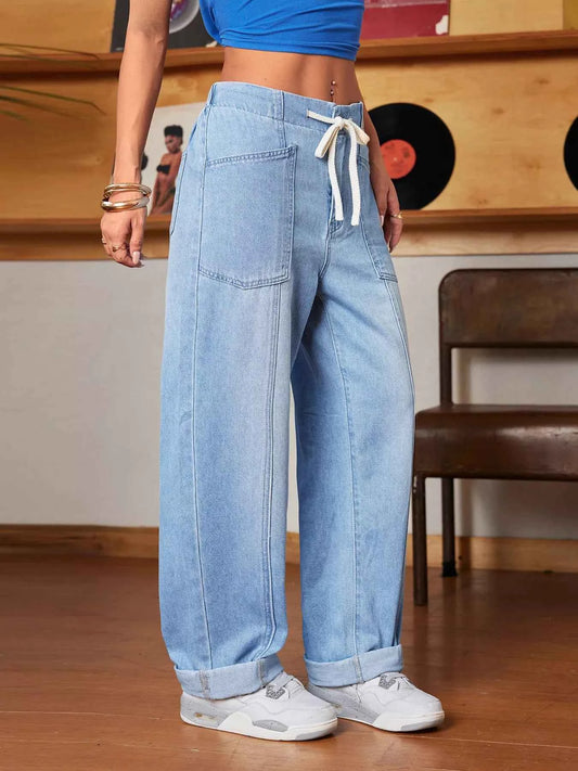 Drawstring Wide Leg Jeans Trendsi