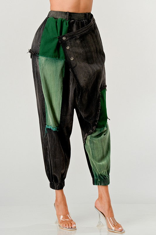 TEEK - Green Multicolor Punk Style Loose Washed Pants PANTS TEEK FG   