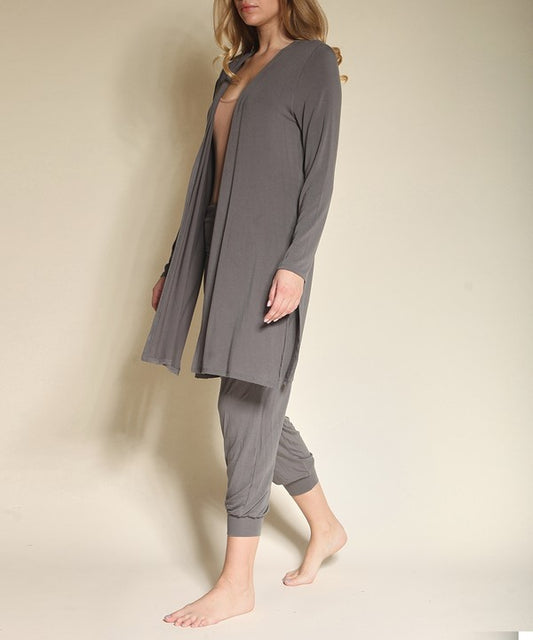 TEEK - BAMBOO LONG CARDIGAN TOPS TEEK FG DULL GREY S