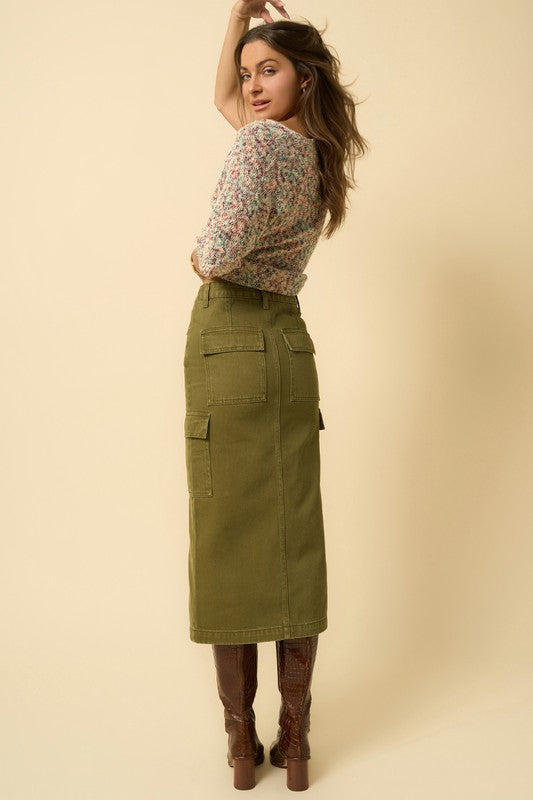TEEK - TRUE OLIVE COLOR CARGO MIDI SKIRT SKIRT TEEK FG