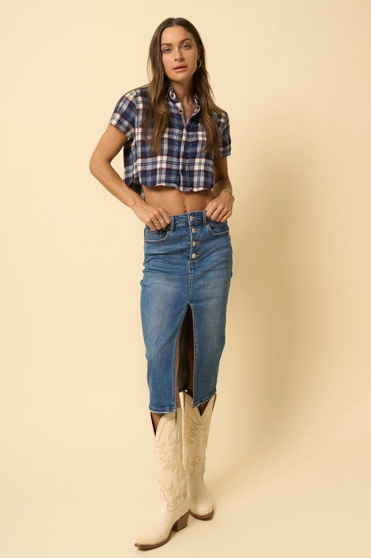 TEEK - MEDIUM WASH FRONT SLIT MIDI SKIRT SKIRT TEEK FG S