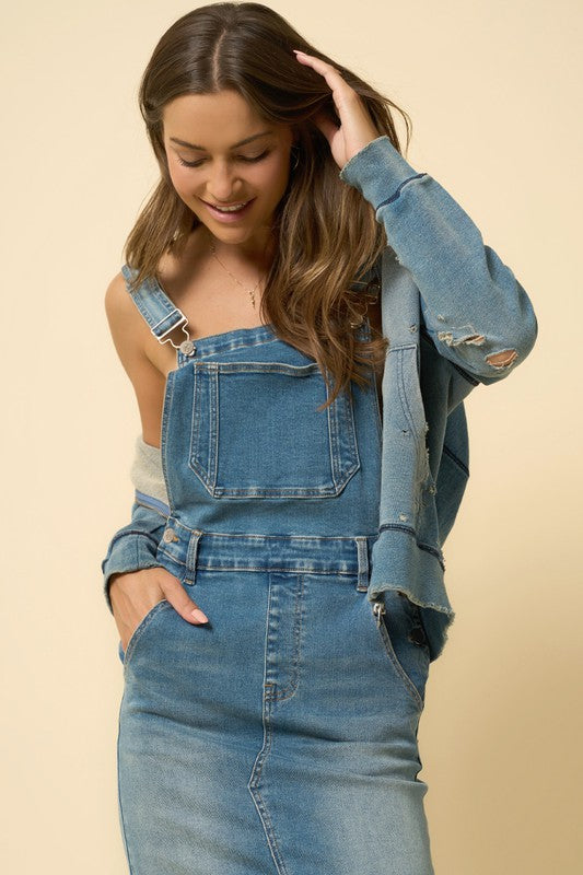 TEEK - DENIM BLUE BACKLESS OVERALL LONG SKIRT OVERALLS TEEK FG