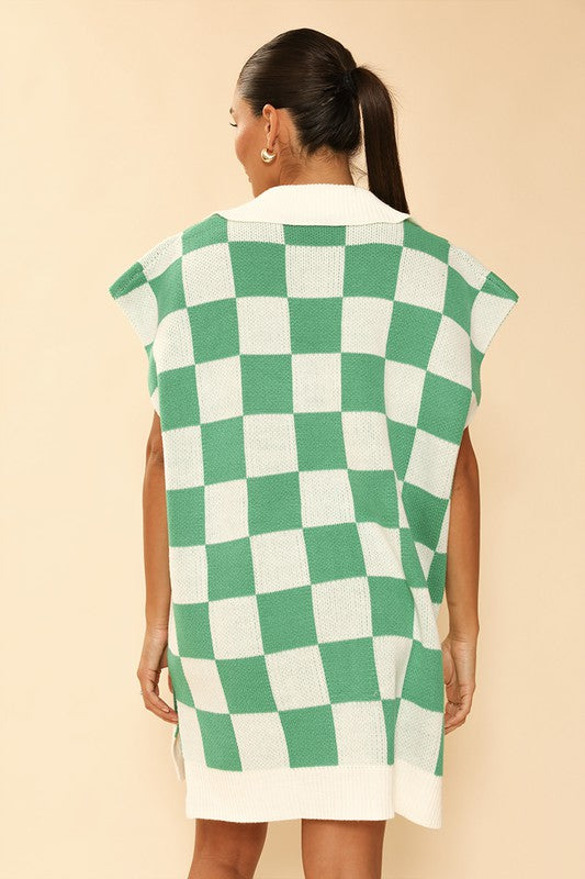 TEEK - Green Check Knit Poncho Dress DRESS TEEK FG