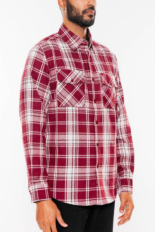TEEK - LONG SLEEVE FLANNEL FULL PLAID CHECKERED SHIRT TOPS TEEK FG