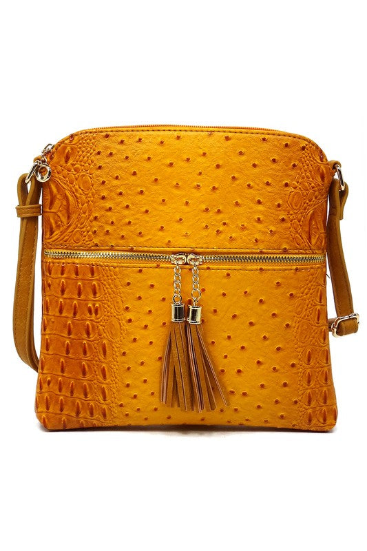 TEEK - Ostrich Croc Zip Tassel Crossbody Bag BAG TEEK FG YELLOW