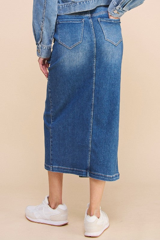 TEEK - DENIM BLUE FRONT SLIT CARGO SKIRT SKIRT TEEK FG