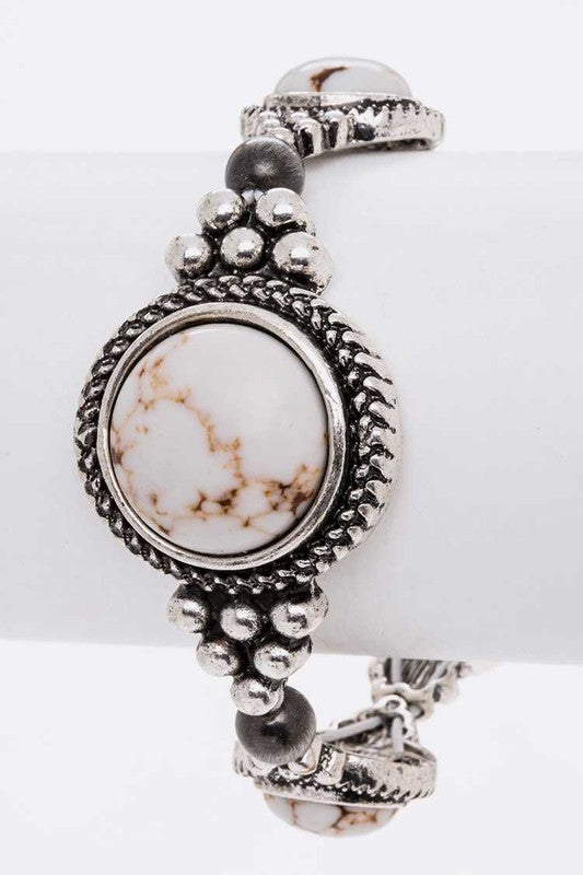 TEEK - Stone Station Western Stretch Bracelet JEWELRY TEEK FG Silver/White