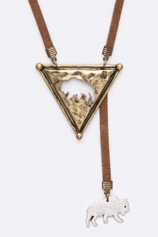 TEEK - Cutout Bear Western Long Pendant Necklace Set JEWELRY TEEK FG Gold