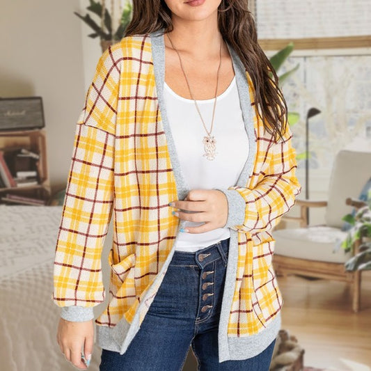 TEEK - Knit Plaid Slouch Cardigan SWEATER TEEK FG Yellow S