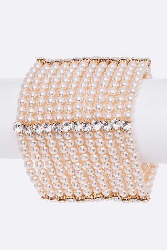 TEEK - Crystal Accent Layered Pearl Statement Bracelet JEWELRY TEEK FG Gold/Cream