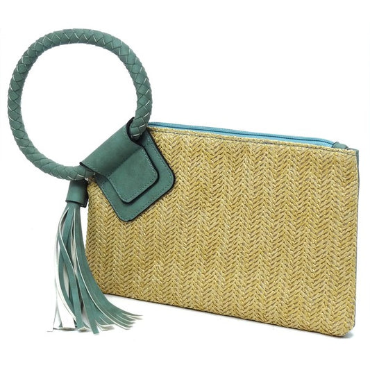 TEEK - Straw Cuff Handle Tassel Wristlet Clutch BAG TEEK FG