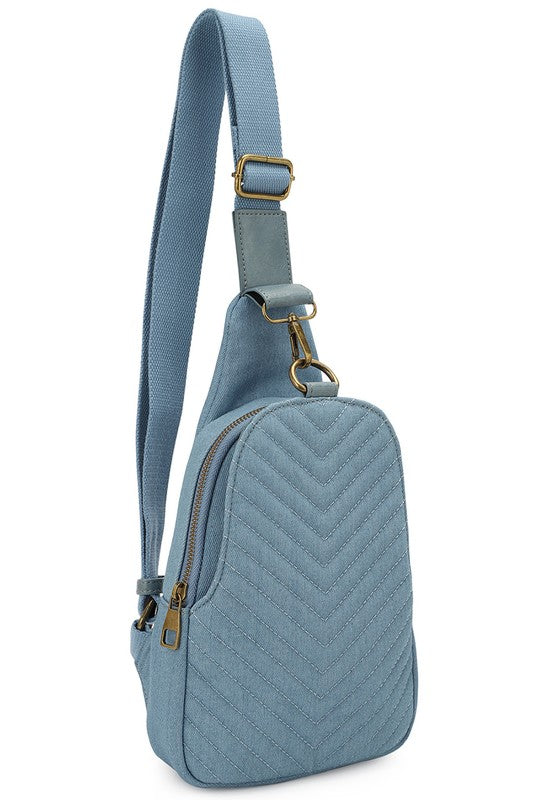TEEK - Chevron Quilted Denim Sling Bag BAG TEEK FG Light Blue