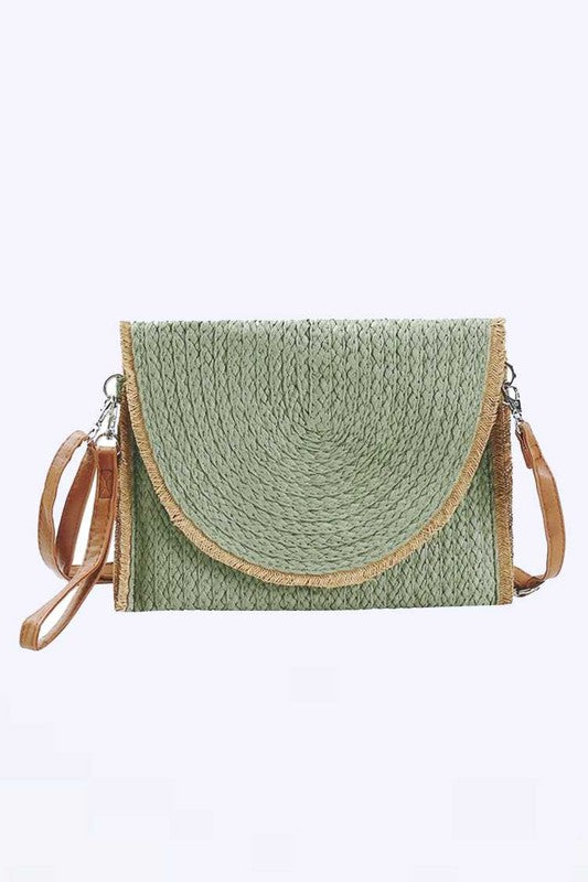 TEEK - Solid Color Straw Convertible Swing Clutch Bag BAG TEEK FG Olive