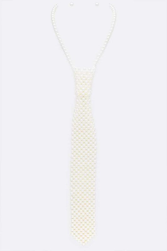 TEEK - Pearl Beaded Neck Tie Neckalce Set JEWELRY TEEK FG Cream