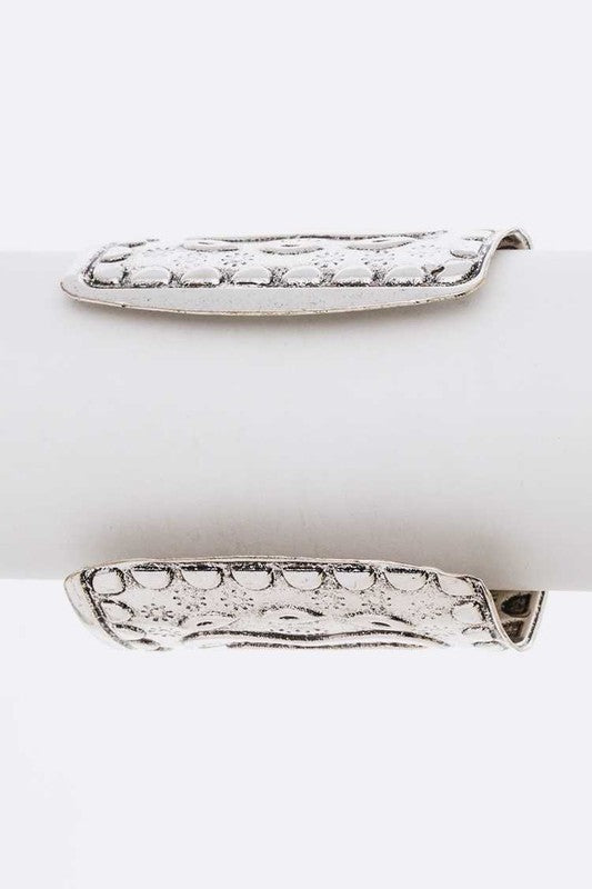 TEEK - Silver/White Genuine Stone Engraved Cuff Bangle JEWELRY TEEK FG
