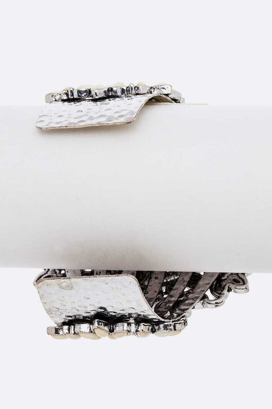 TEEK - Silver/White Genuine Stone Oversize Cuff Bangle JEWELRY TEEK FG