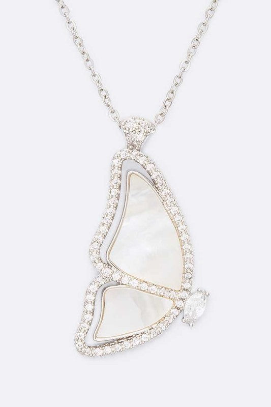 TEEK - MOP CZ Butterfly Wing Necklace Set JEWELRY TEEK FG Rhodium