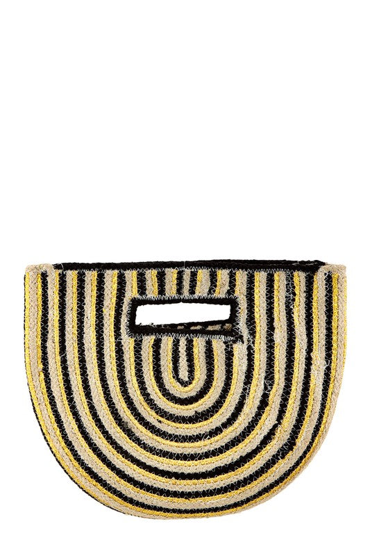 TEEK - Half Circle Straw Stripe Sandwich Handbag BAG TEEK FG BLACK/GOLD