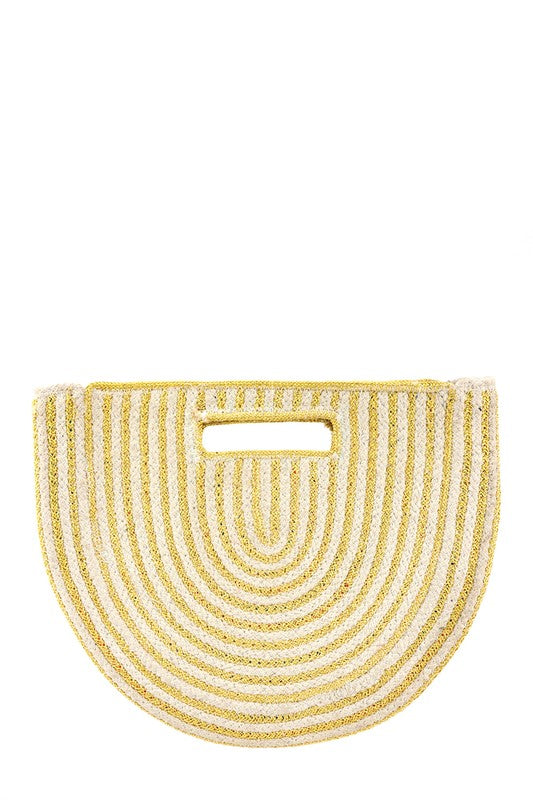 TEEK - Half Circle Straw Stripe Sandwich Handbag BAG TEEK FG WHITE/GOLD
