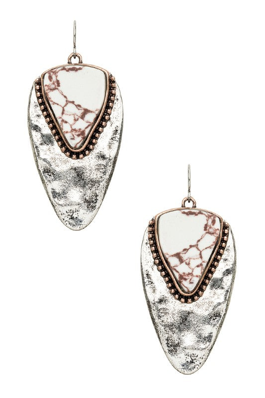 TEEK - Stone Embedded Hammered Metal Earrings JEWELRY TEEK FG White