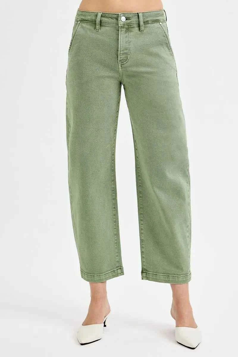 TEEK - Full Size Tummy Control High Rise Crop Barrel Jeans Plus Size JEANS TEEK Trend