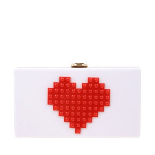 TEEK - Pixelated Heart Shape Clutch Bag BAG TEEK FG WHITE