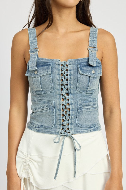 TEEK - CARGO DENIM CORSET TOP TOPS TEEK FG